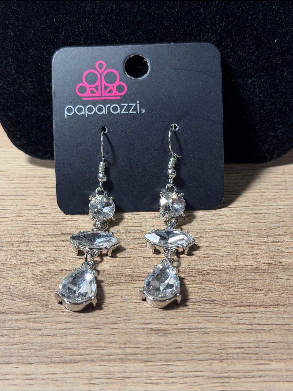 Paparazzi Silver Clear Crystal Drop Earrings